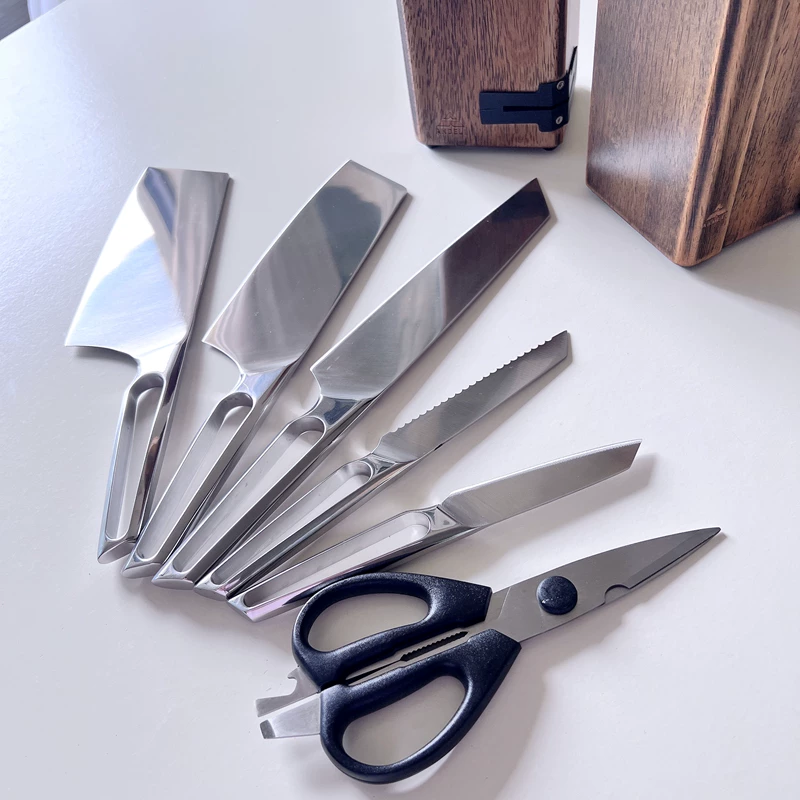 Bộ dao thép không gỉ nguyên bản của Đức, xuất khẩu, dùng trong nhà bếp, bao gồm dao bếp, dao thái, dao gọt hoa quả và các dụng cụ nhỏ đa năng.