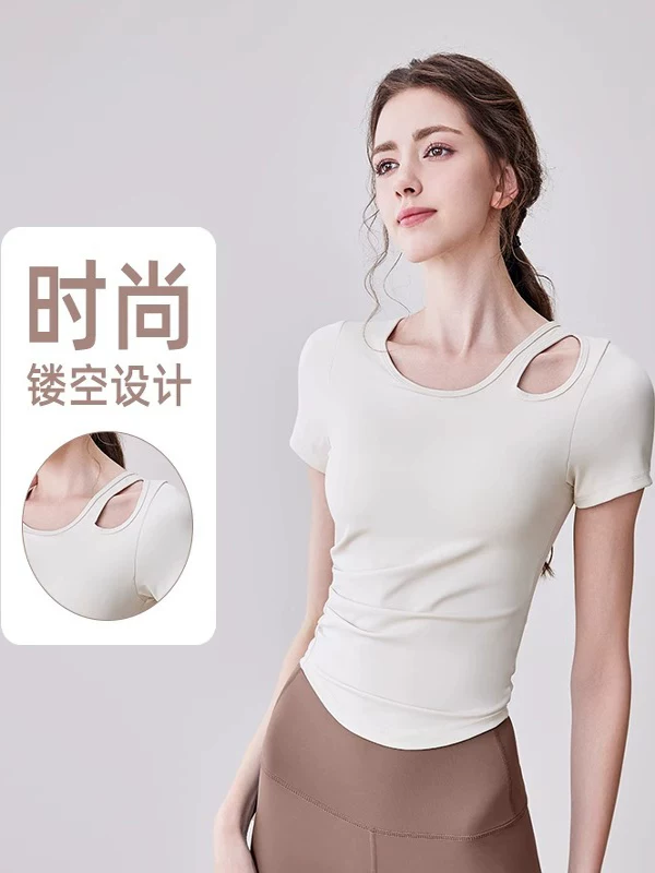 Quần áo tập thể dục nữ 2025 kiểu mới, áo thể thao cao cấp ôm sát tay ngắn, bộ đồ tập yoga Pilates