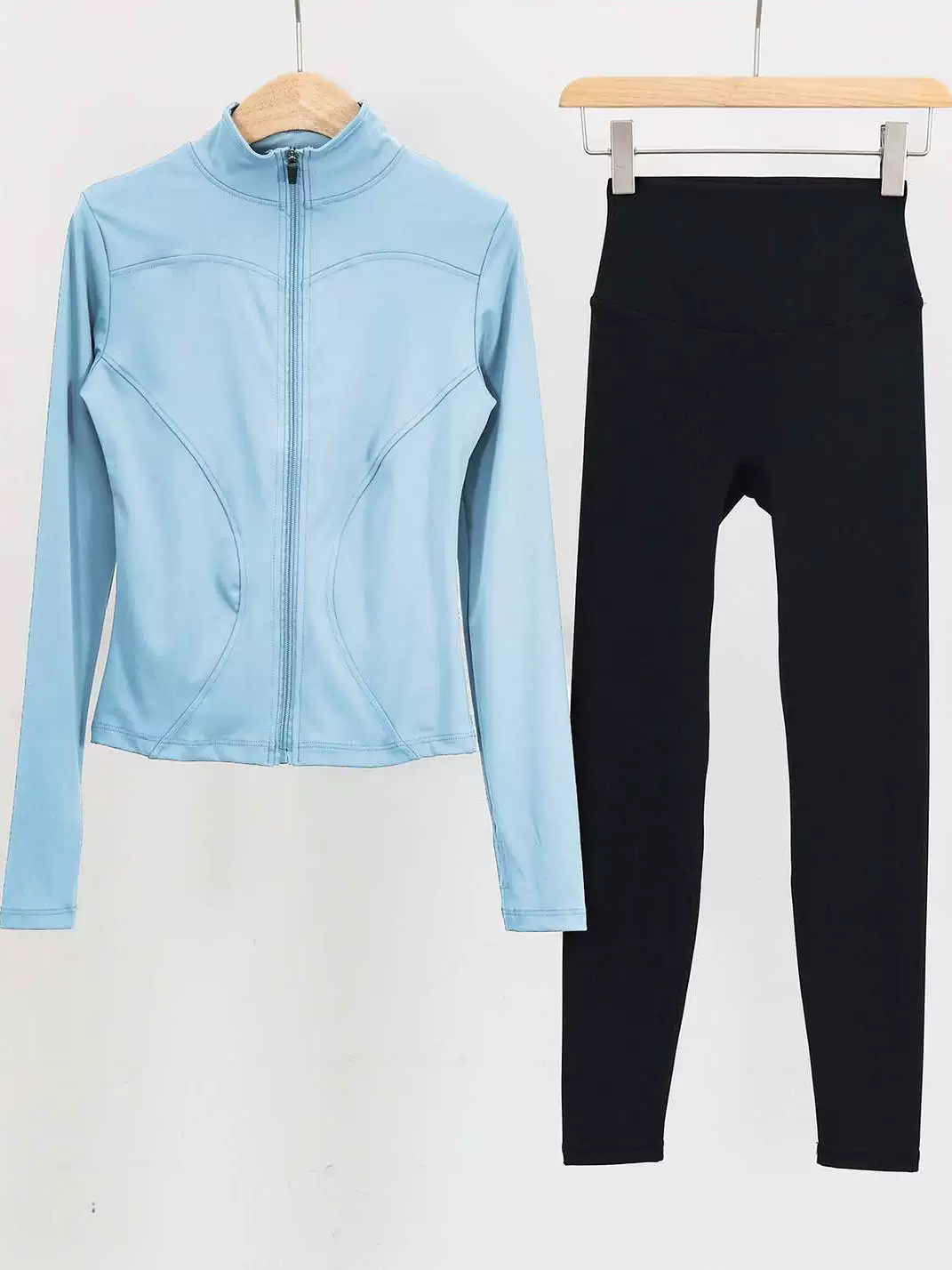 Bộ đồ tập yoga mùa đông bằng vải lông cừu dành cho nữ, áo khoác cardigan có khóa kéo ôm sát, bộ đồ thể thao chạy bộ, quần dài cạp cao.