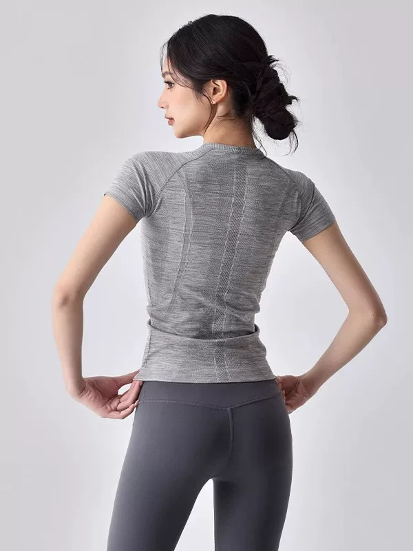 Quần áo tập yoga cho nữ, tập thể dục nhịp điệu, tập gym thể thao cao cấp tay ngắn, áo tập Pilates tôn dáng cao cấp