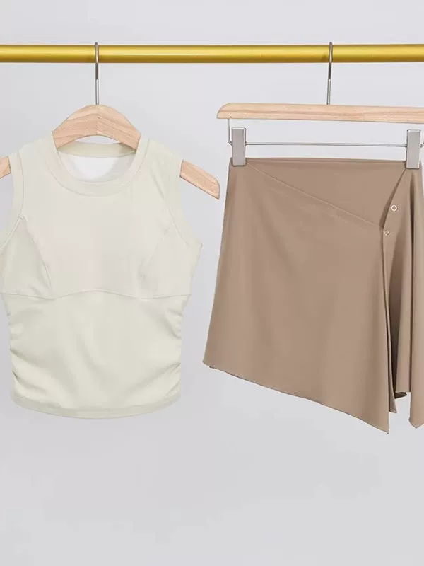 Bộ đồ tập yoga cao cấp hè 2025 dành cho nữ, áo vest và chân váy ngắn tập Pilates, thiết kế hai mảnh