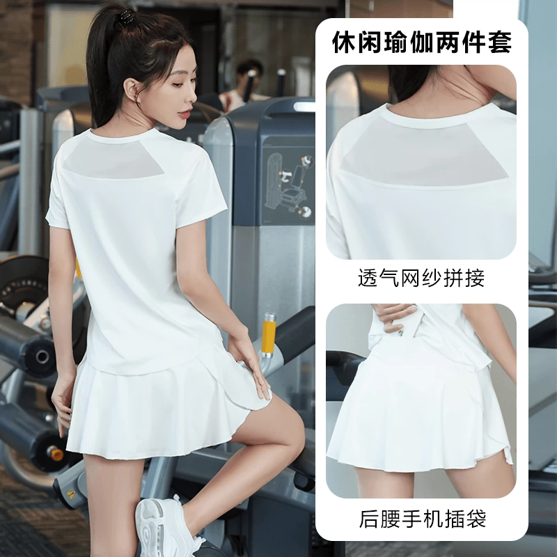 Bộ đồ tập yoga thể thao cỡ lớn dành cho buổi chạy bộ buổi sáng mùa hè, đồ thể thao rộng rãi nhanh khô dành cho nữ, bộ đồ chạy bộ giúp thon gọn dáng người có túi khóa kéo, bộ hai mảnh.