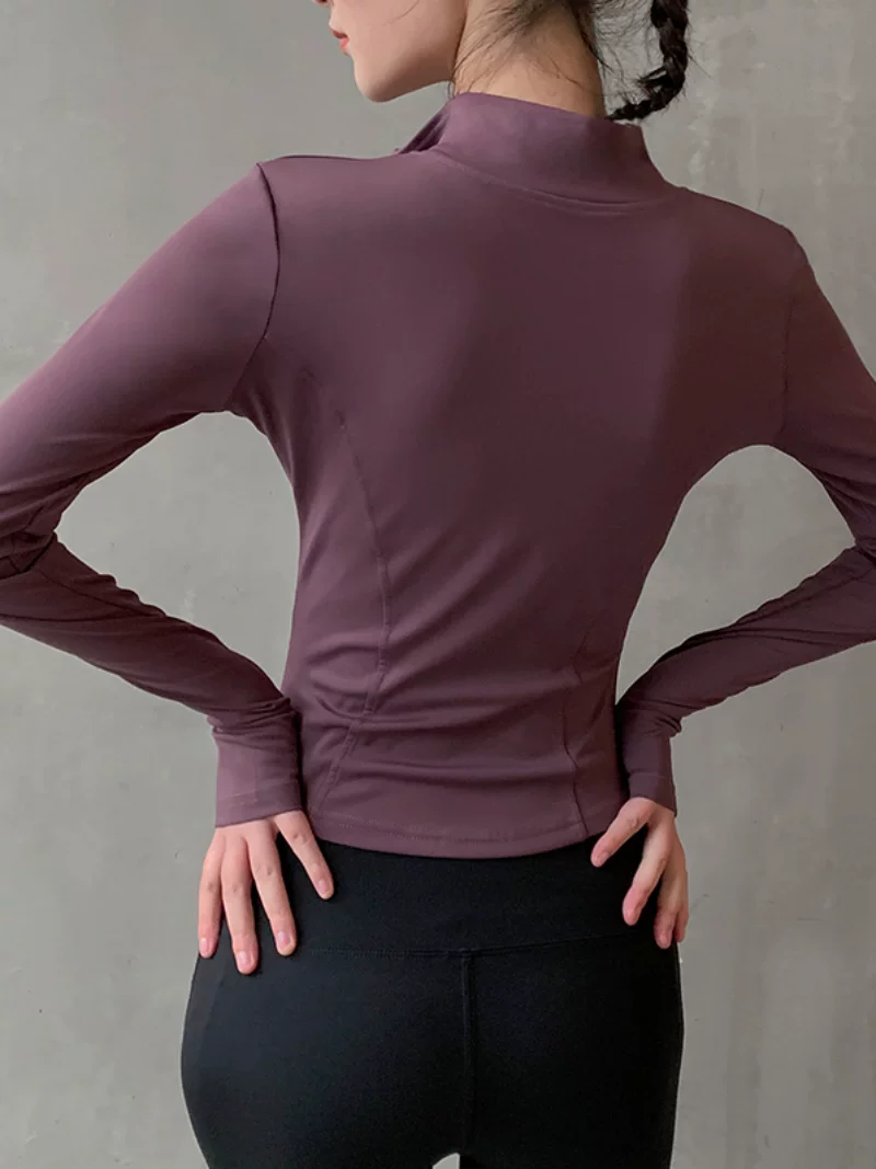 Áo tập thể dục dành cho người nổi tiếng trên mạng dành cho nữ, áo tập yoga dài tay có khóa kéo nhanh khô, áo khoác thể thao cổ đứng bó sát, kiểu dáng dày dặn cho mùa thu đông.