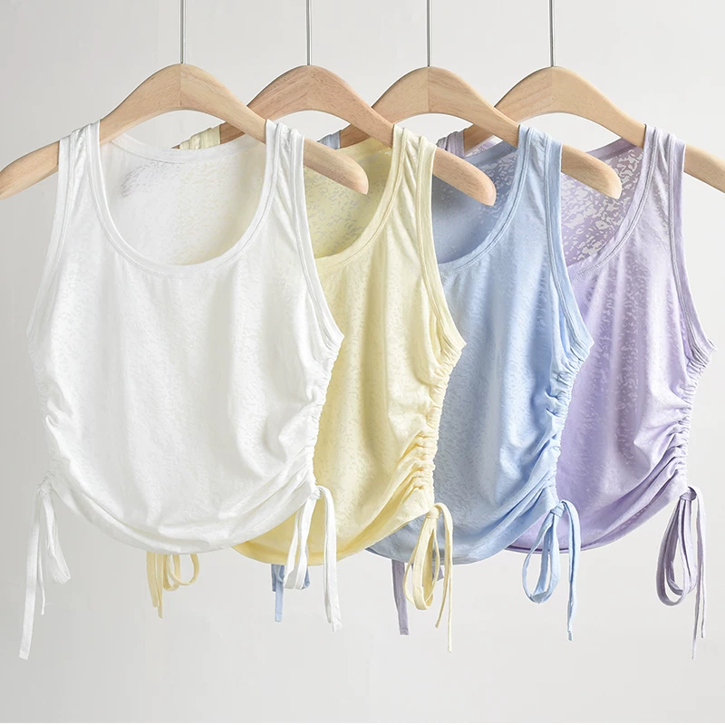 Áo vest thể thao cao cấp dành cho nữ, áo tập yoga ngắn tay không tay, áo tập thể dục có dây rút thoáng khí giúp thon gọn dáng người cho mùa hè.