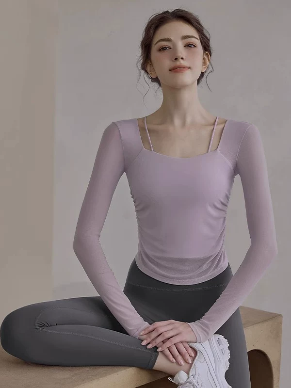 Áo tập yoga nữ, bộ đồ tập thể thao Pilates mùa thu đông có đệm ngực, kiểu mới 2025 tay dài