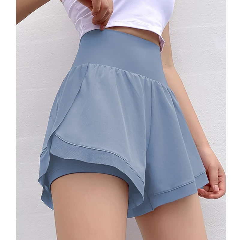 Quần short thể thao nữ cạp cao năm 2024, có lớp lót, co giãn, chống lộ, thích hợp cho yoga và chạy bộ