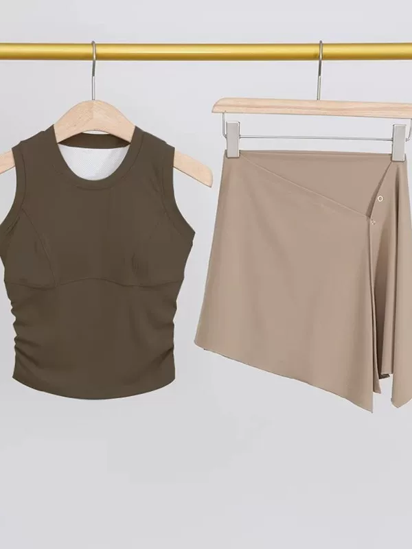 Bộ đồ tập yoga cao cấp hè 2025 dành cho nữ, áo vest và chân váy ngắn tập Pilates, thiết kế hai mảnh