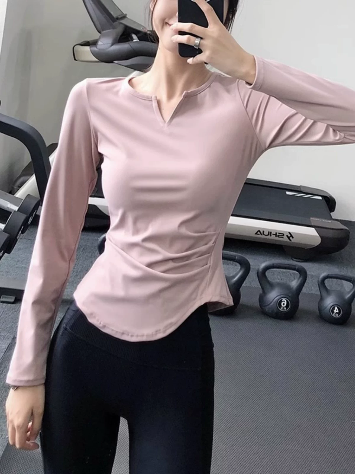 Áo tập yoga, áo thể thao bó sát dành cho nữ, cổ chữ V, trang phục tập thể dục dài tay ôm sát gợi cảm, áo thun tập yoga nhanh khô phổ biến.