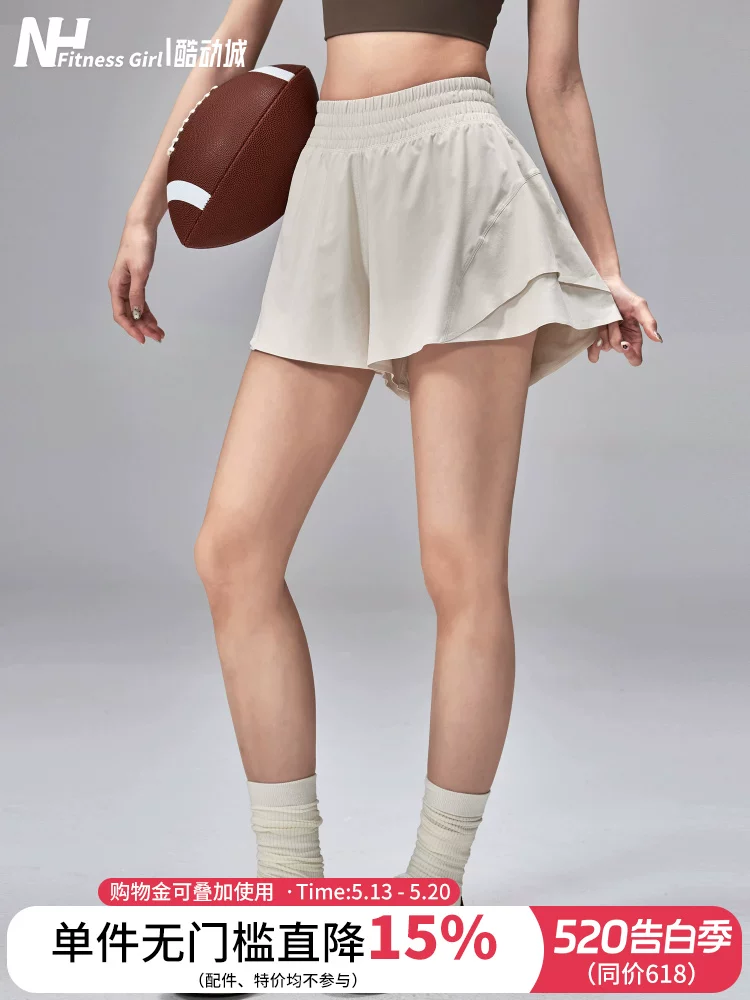 Quần short thể thao hai mảnh dành cho nữ tập thể hình, cạp cao, rộng rãi, chống lộ, chạy bộ thông thường, quần short tập yoga thoáng khí, mùa hè.