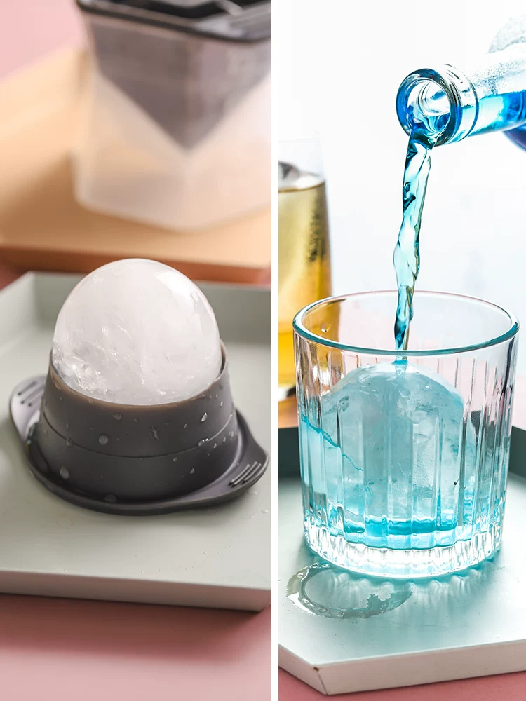 Khuôn làm đá viên whisky khay làm đá silicon lớn hộp làm đá sáng tạo có nắp đậy khuôn làm đá viên hình cầu nhanh chóng tháo rời