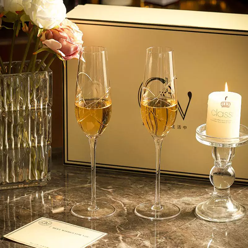 CKW Love Champagne Glasses Cặp ly pha lê cao cấp Ly rượu vang đỏ cao cấp 38 Hộp quà tặng đám cưới ngày phụ nữ