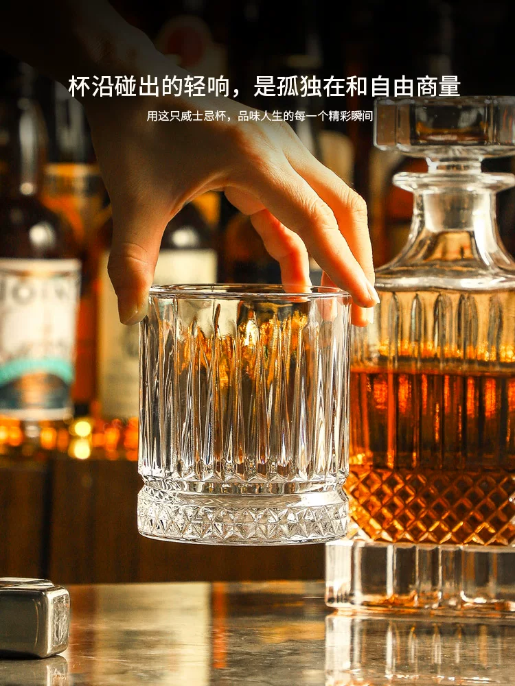 Cốc thủy tinh CKW trà chiều kiểu Mỹ sọc dọc cốc cà phê cốc latte cốc uống nước cốc rượu whisky cốc rượu mạnh