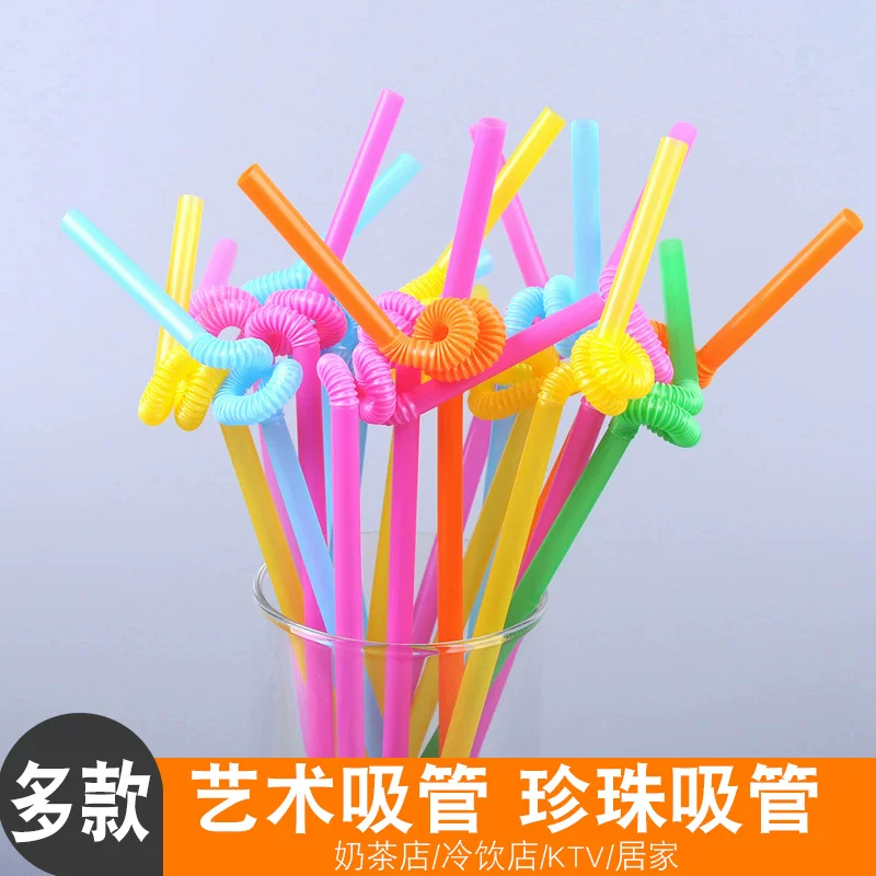 Ống hút nghệ thuật nhiều màu sắc dùng một lần, thích hợp cho nước ép, đồ uống, trà sữa, với nhiều kích cỡ và độ dày khác nhau, ống hút sáng tạo.