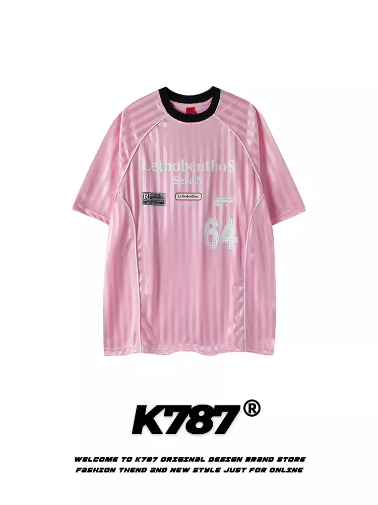 K787 Áo thun ngắn tay sọc retro blokecore của Mỹ dành cho nam và nữ áo thể thao oversize áo thun cặp đôi