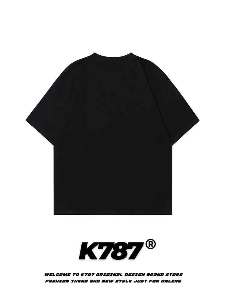 K787 Áo thun ngắn tay in họa tiết hip-hop cổ điển kiểu Mỹ dành cho nam và nữ oversize cặp đôi hạng nặng chất liệu cotton nguyên chất