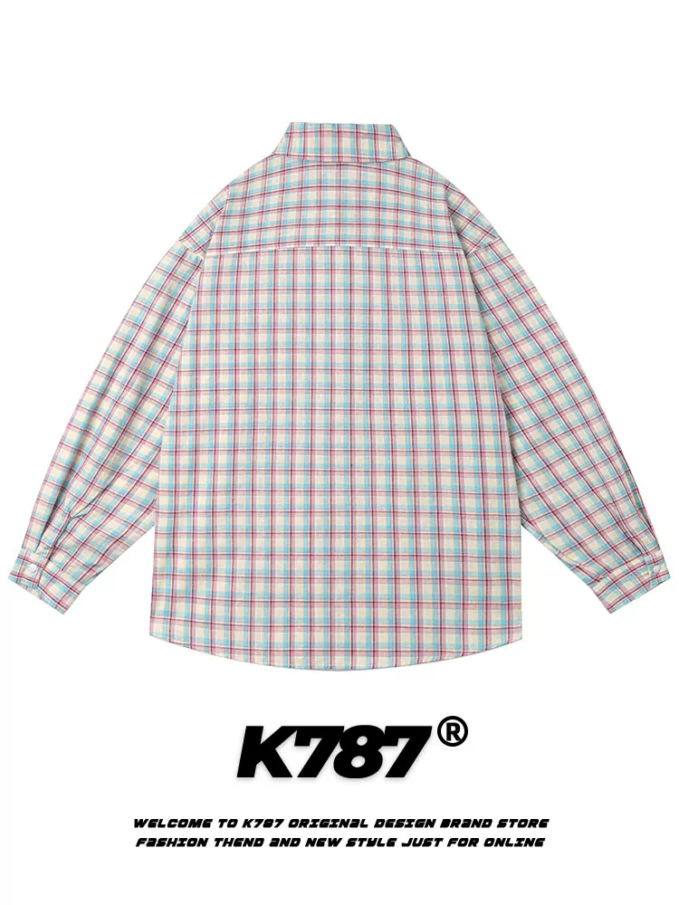 K787 Áo sơ mi dài tay kẻ sọc cổ điển kiểu Mỹ đa năng dành cho nam và nữ phong cách cổ điển đại học ins áo cặp đôi