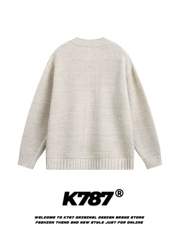 Áo khoác cardigan len kiểu Mỹ cổ điển, phong cách lười biếng K787 dành cho nam và nữ, mùa thu sớm 2025, dáng rộng, đa năng, chất liệu len dệt kim, phong cách thường ngày