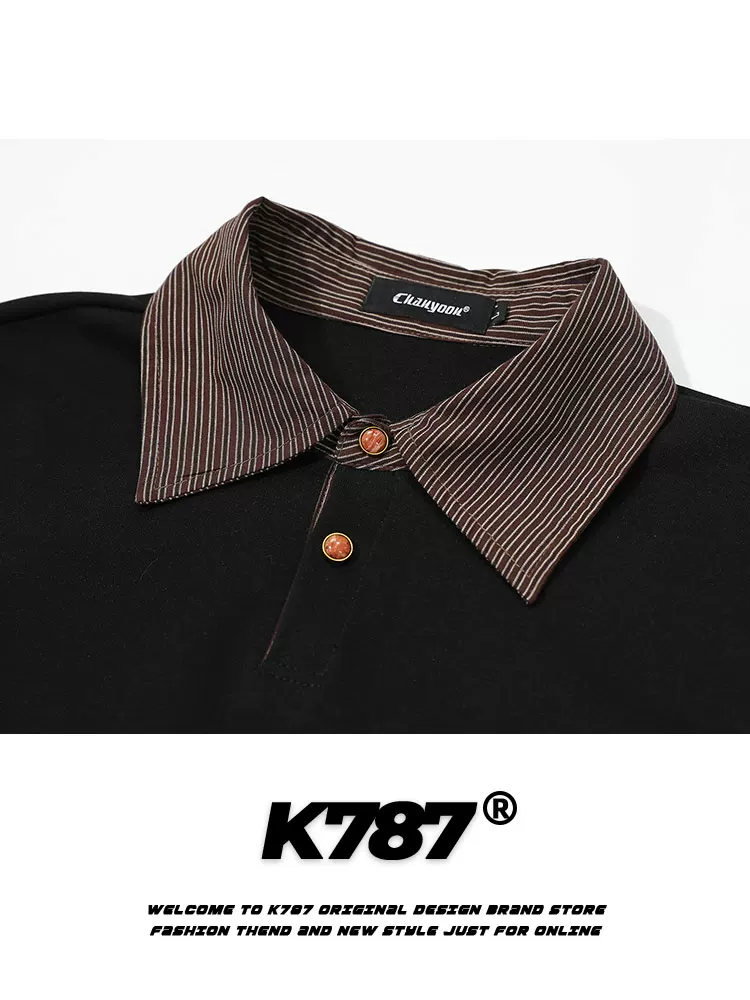 Áo thun ngắn tay kiểu dáng đường phố Mỹ K787, thiết kế đơn giản, năng động, cổ trụ, dành cho nam và nữ, áo POLO đa năng phong cách đường phố