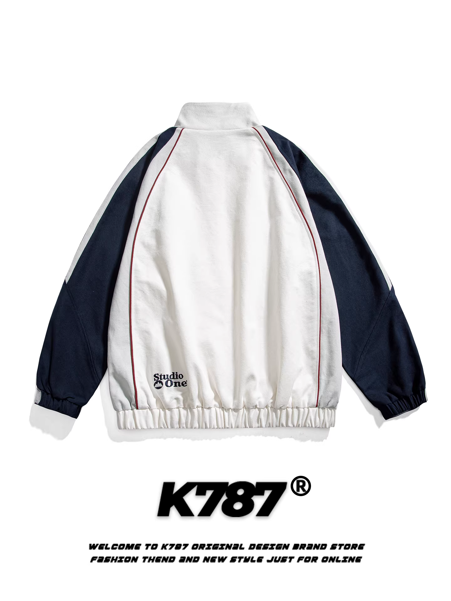 Áo khoác bomber phối màu phong cách retro Mỹ K787, unisex, thời trang đường phố, dáng rộng, dành cho cặp đôi, màu trắng