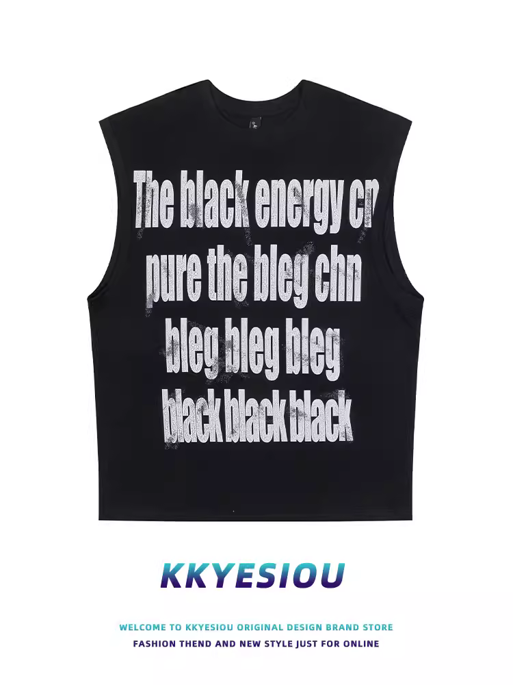 Áo thun vest in chữ cổ điển kiểu Mỹ KKyesiou dành cho nam và nữ, kiểu dáng rộng, phong cách đường phố, hip-hop, thể thao