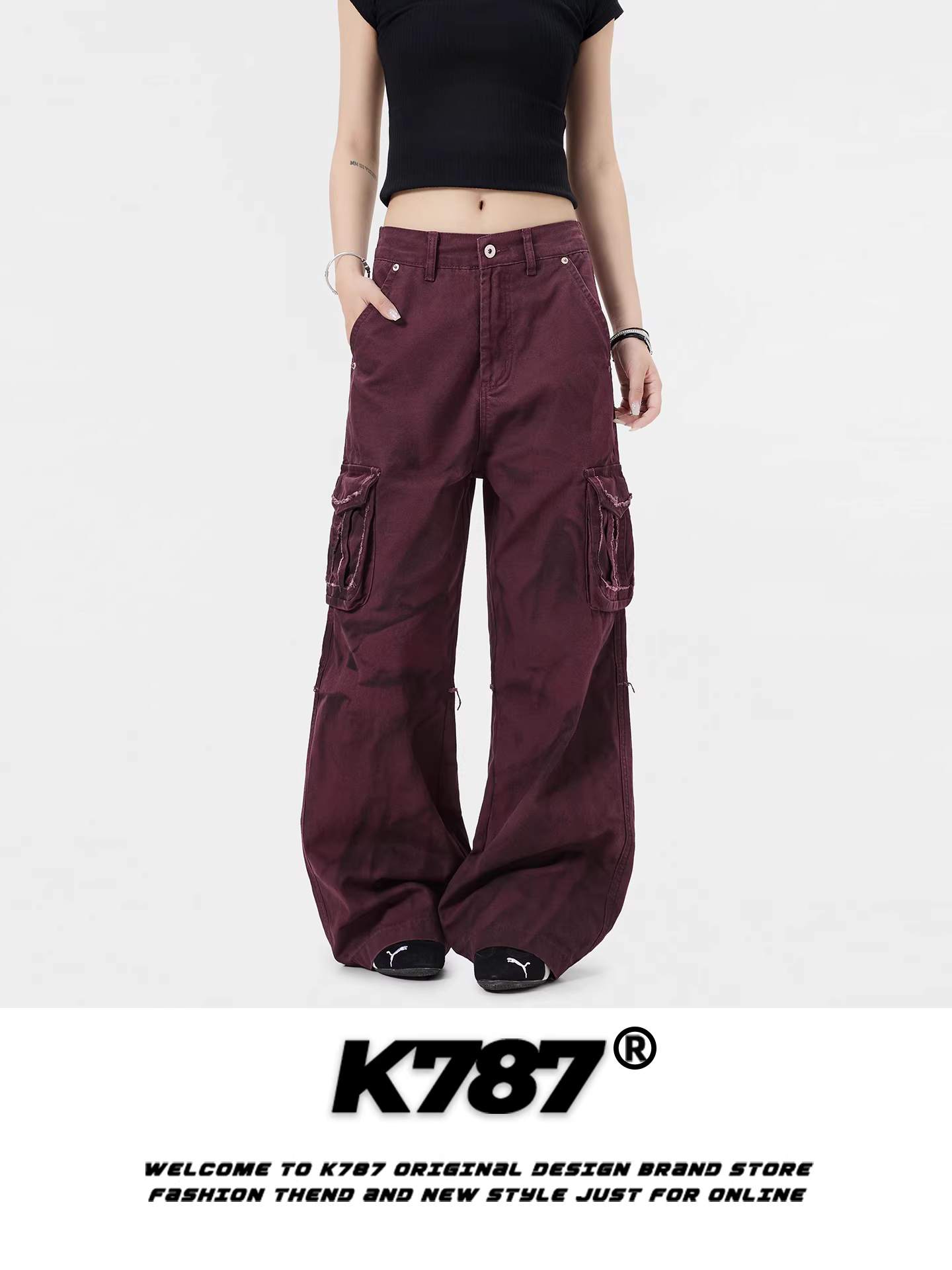Quần cargo nhiều túi kiểu Mỹ cổ điển K787 dành cho nam và nữ, dáng rộng lưng cao, chất liệu washed, xu hướng quốc dân, ống thẳng, dài.