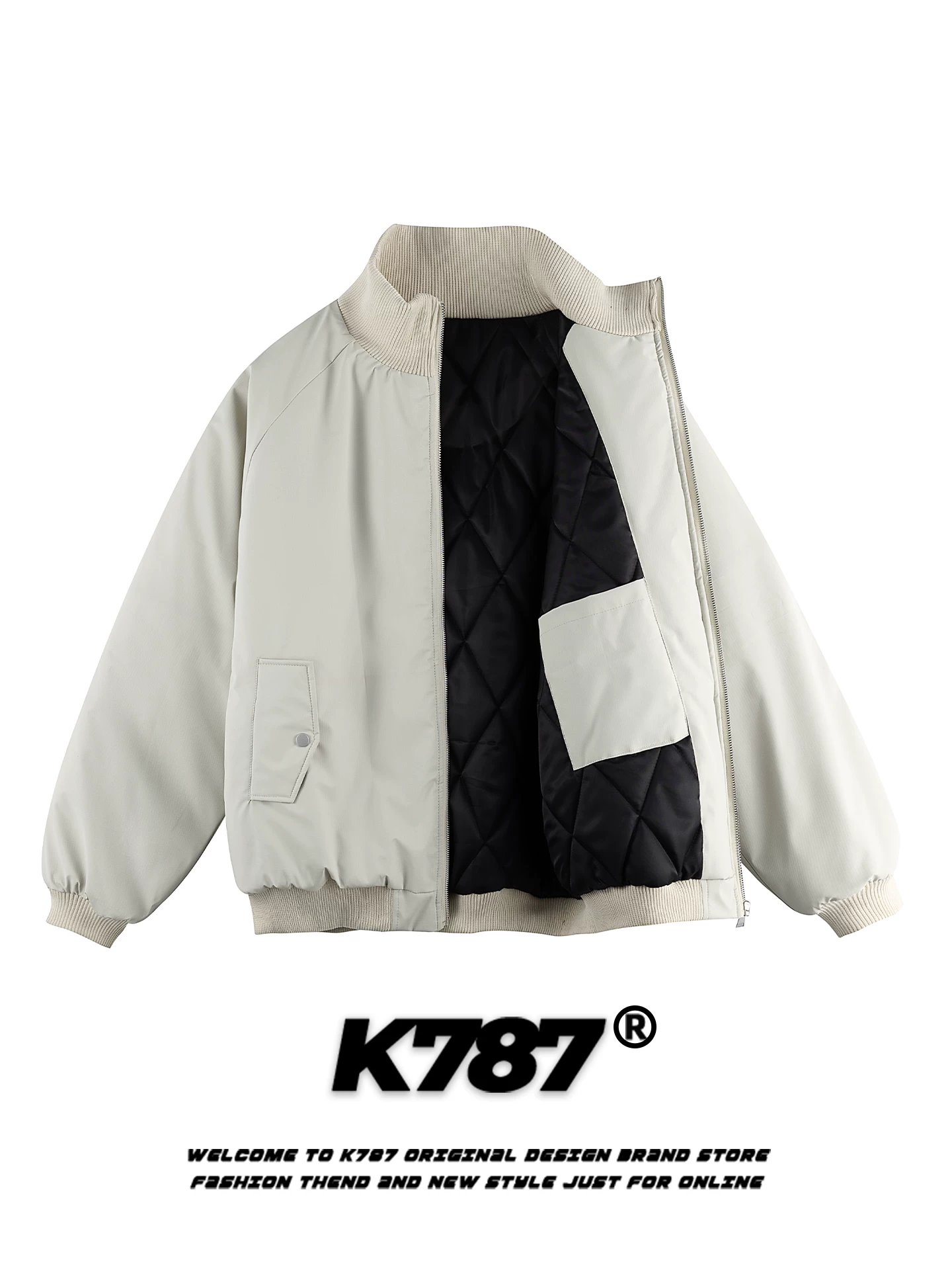 Áo khoác cotton da PU kiểu cổ điển Mỹ K787 dành cho nam và nữ, áo khoác cotton ấm áp có đệm chống gió dành cho cặp đôi.