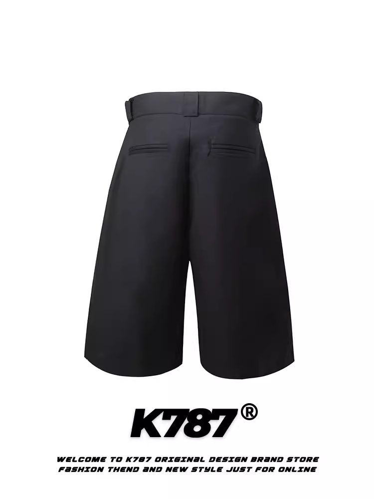 Quần short xếp ly kiểu Mỹ cổ điển K787, dáng rộng, đa năng, ôm dáng, thẳng, cạp cao, phong cách thường ngày