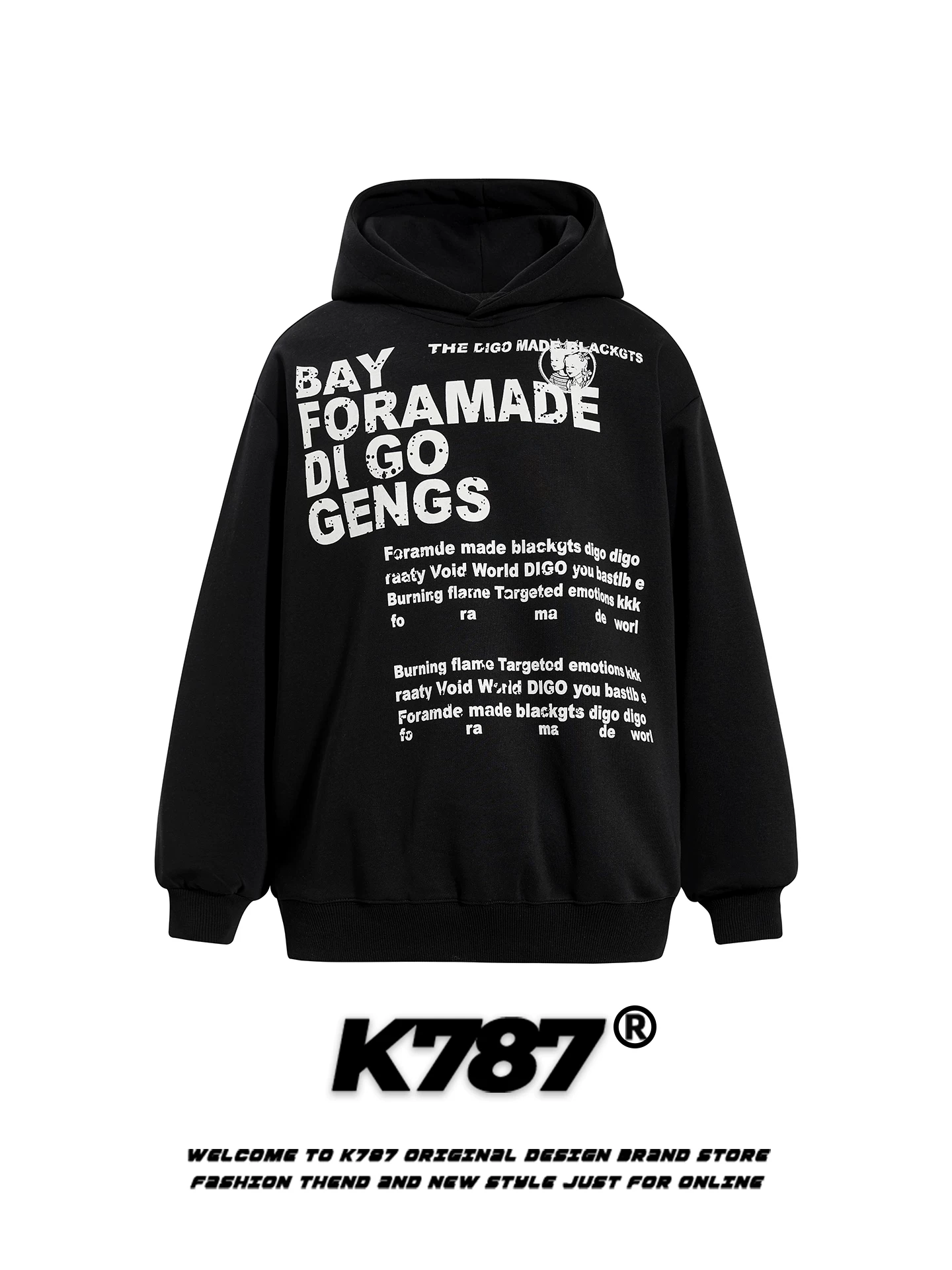 Áo hoodie có mũ trùm đầu kiểu retro Mỹ K787 dành cho nam và nữ có in chữ, áo khoác hoodie dáng rộng xu hướng quốc gia