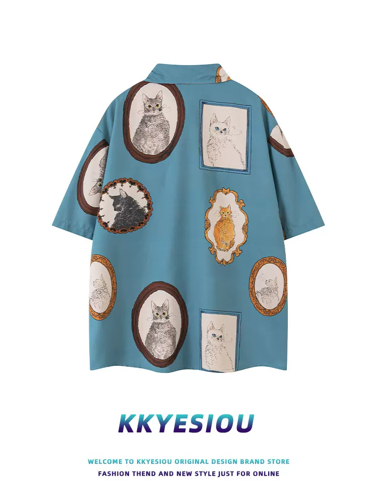 Áo sơ mi ngắn tay kiểu dáng retro thời thượng của thương hiệu KKyesiou, unisex, dáng rộng, thích hợp mặc đi biển, dạo phố, dành cho cặp đôi