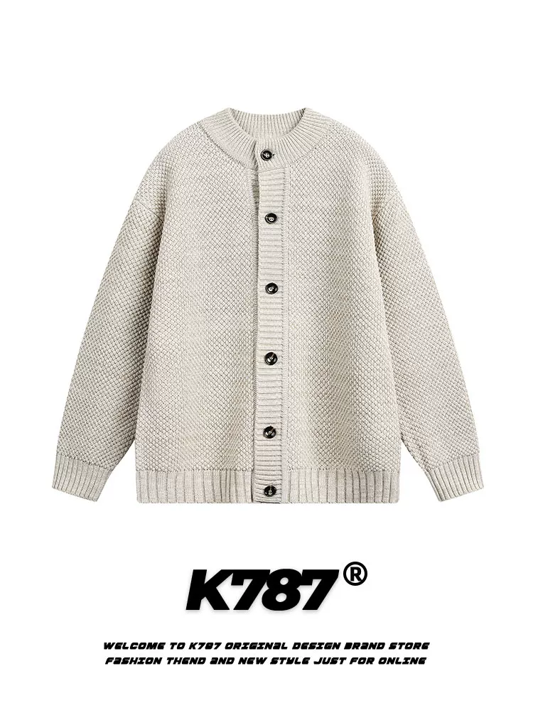 Áo khoác cardigan len kiểu Mỹ cổ điển, phong cách lười biếng K787 dành cho nam và nữ, mùa thu sớm 2025, dáng rộng, đa năng, chất liệu len dệt kim, phong cách thường ngày