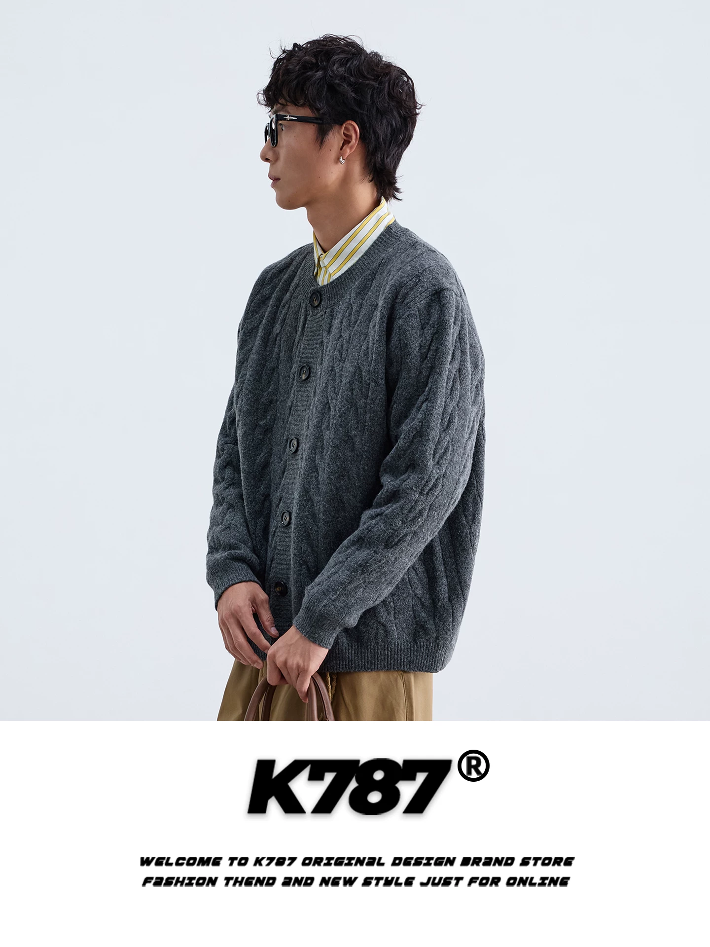 Áo len cardigan cổ tròn họa tiết retro Mỹ K787 dành cho nam và nữ, phong cách lười biếng, ấm áp và giản dị, đồ dệt kim cặp đôi mùa đông.