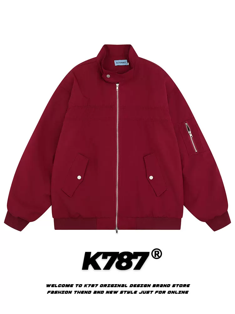Áo khoác công nhân phong cách retro Mỹ K787, màu trơn, unisex, xu hướng quốc gia, mùa xuân thu 2025, kiểu dáng gọn gàng, kiểu phi công