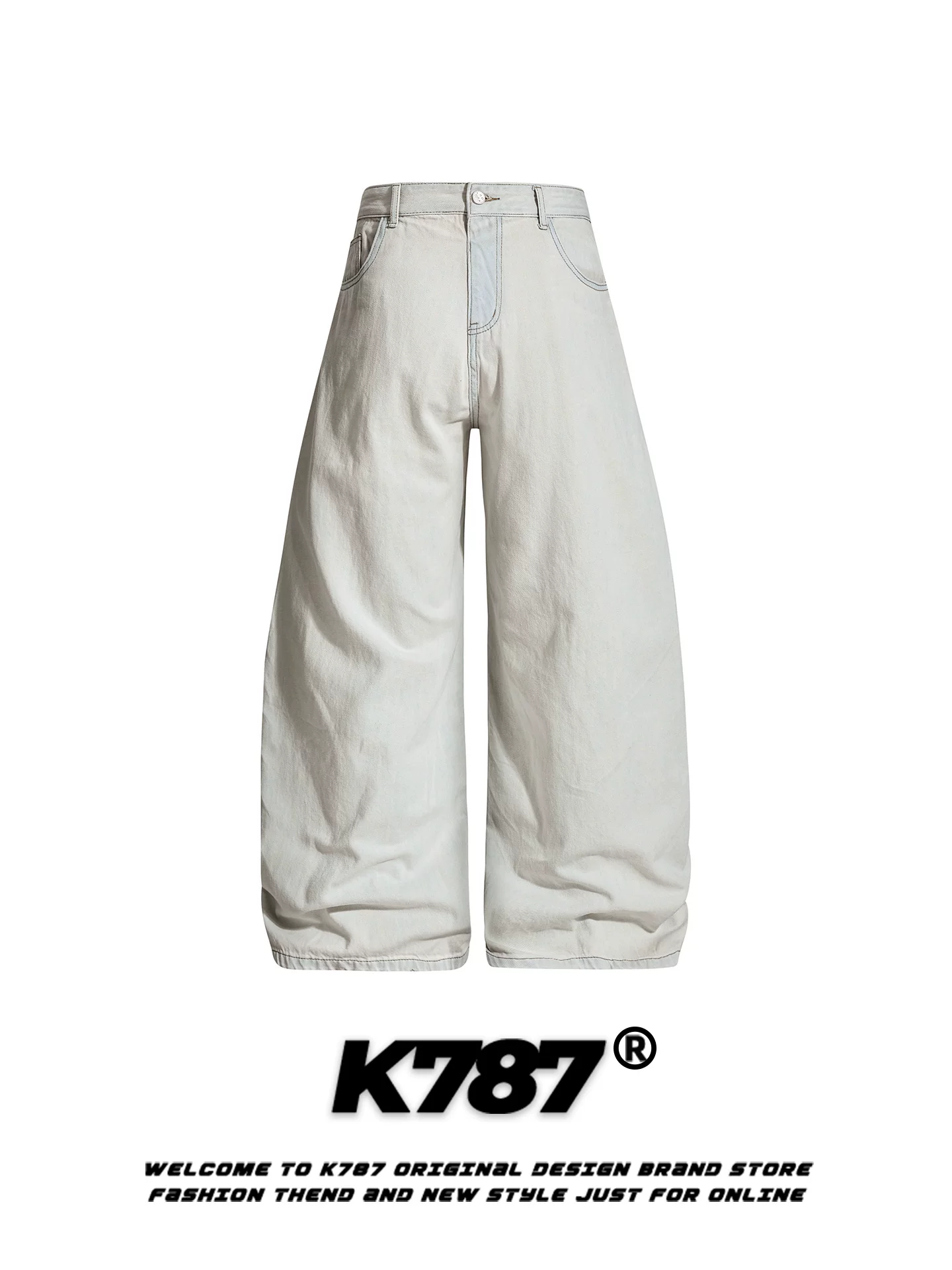 Quần ống rộng cạp cao unisex phong cách đường phố thời thượng, kiểu dáng thêu retro Mỹ, họa tiết sọc, thiết kế phá cách, kiểu dáng dao, mã K787
