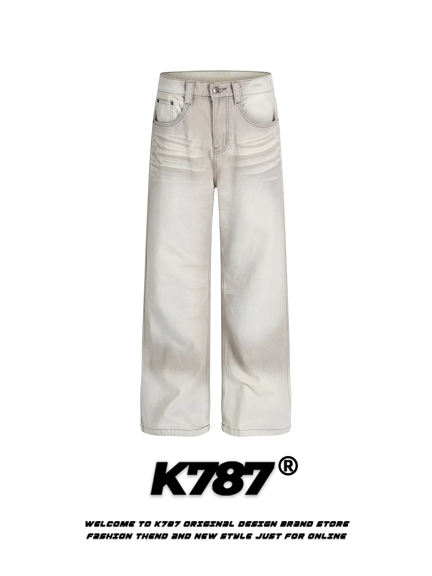 Quần jeans nữ K787 kiểu Mỹ cổ điển, xước rách, nhuộm màu cũ, cạp cao, thiết kế thời trang, dáng thẳng màu trắng, phong cách thường ngày