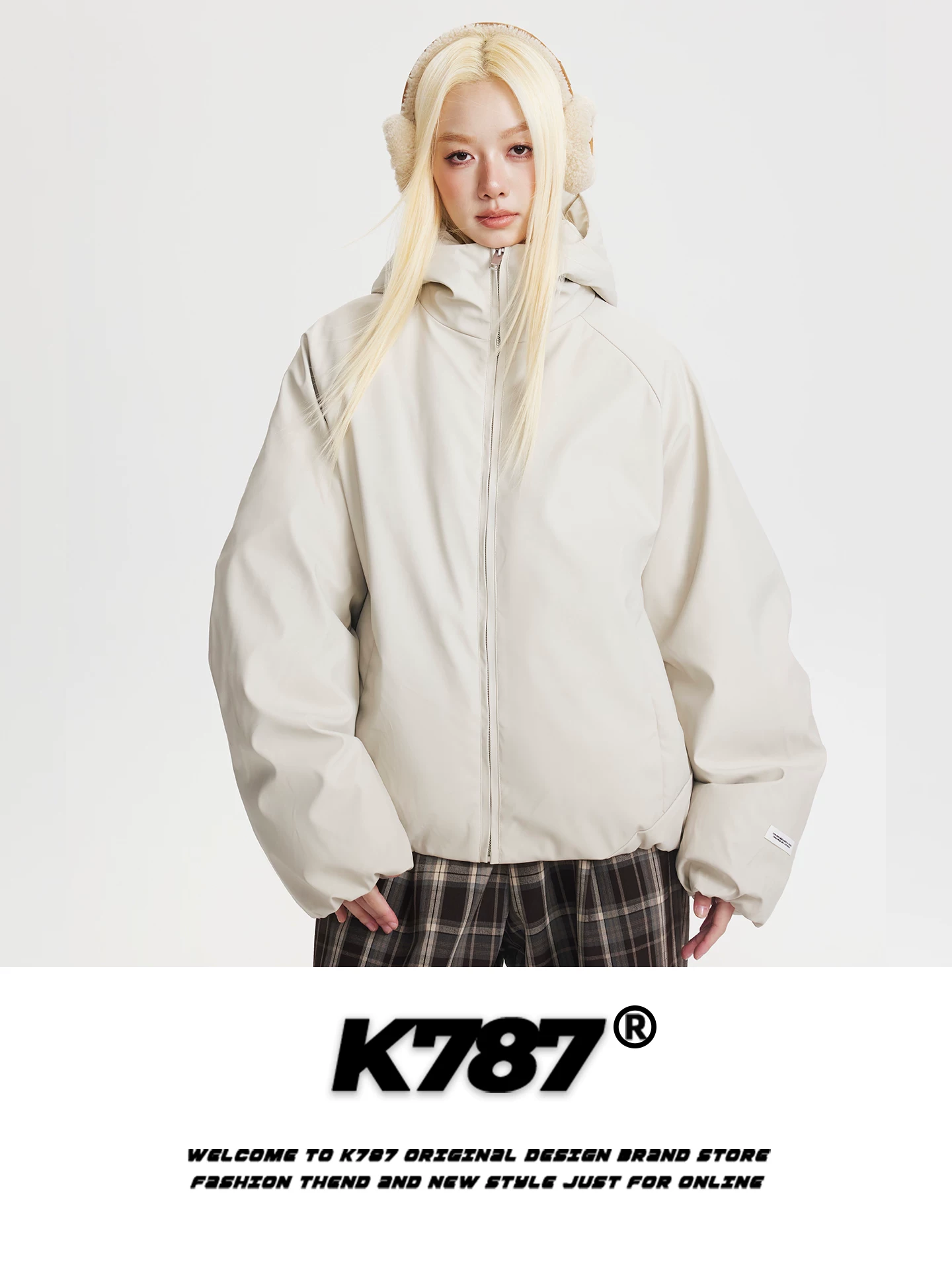 Áo khoác cotton có mũ trùm đầu đơn giản kiểu retro Mỹ K787 dành cho nam và nữ, áo khoác cotton rộng rãi, dày dặn, ấm áp dành cho cặp đôi.