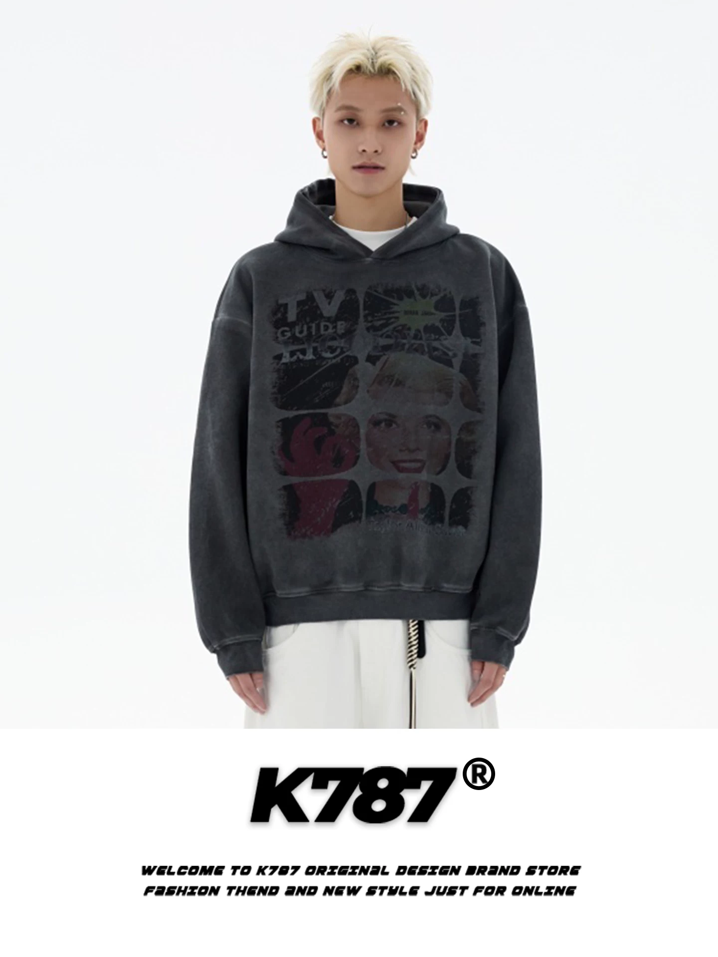 Áo hoodie in họa tiết cổ điển Mỹ K787, kiểu dáng unisex, rộng rãi, thoải mái, hợp thời trang, áo khoác cặp đôi.