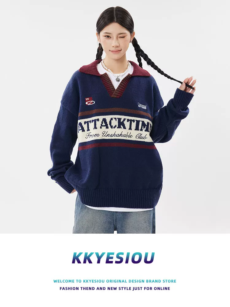 Áo polo thể thao tay raglan kiểu dáng thời trang của thương hiệu KKyesiou kiểu Mỹ, có cổ bẻ, áo len unisex, áo nỉ đa năng dành cho sinh viên.