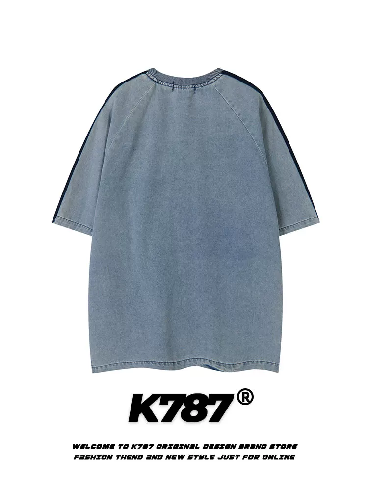 Áo thun tay ngắn kiểu vintage thêu họa tiết retro Mỹ K787 dành cho nam và nữ, kiểu dáng rộng thùng thình, áo đôi