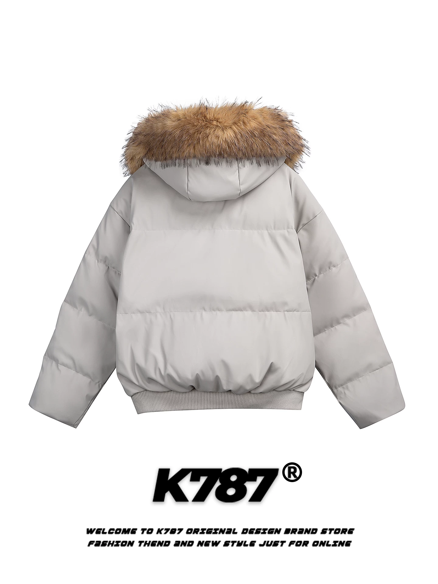 Áo khoác cotton có mũ trùm đầu, cổ lông dày dặn, màu trơn, kiểu Mỹ cổ điển K787 dành cho nam và nữ, theo xu hướng quốc gia, dày dặn và ấm áp, áo khoác cotton mùa đông 2025.