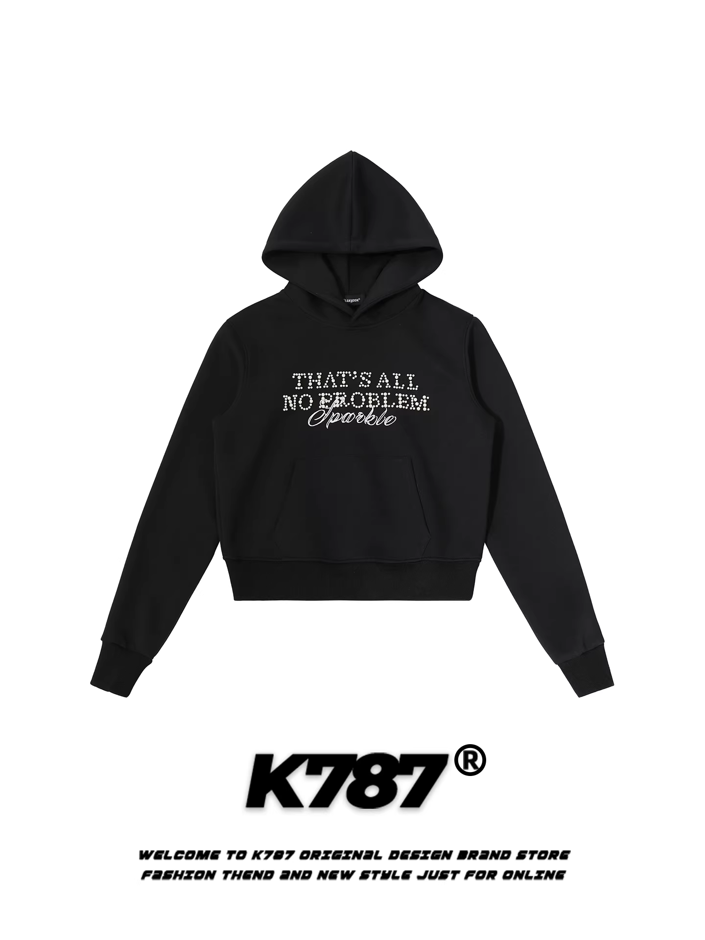 Áo khoác hoodie nữ kiểu Mỹ K787, thiết kế đính hạt, dáng regular, ôm dáng, áo khoác ngắn đi làm mùa thu.