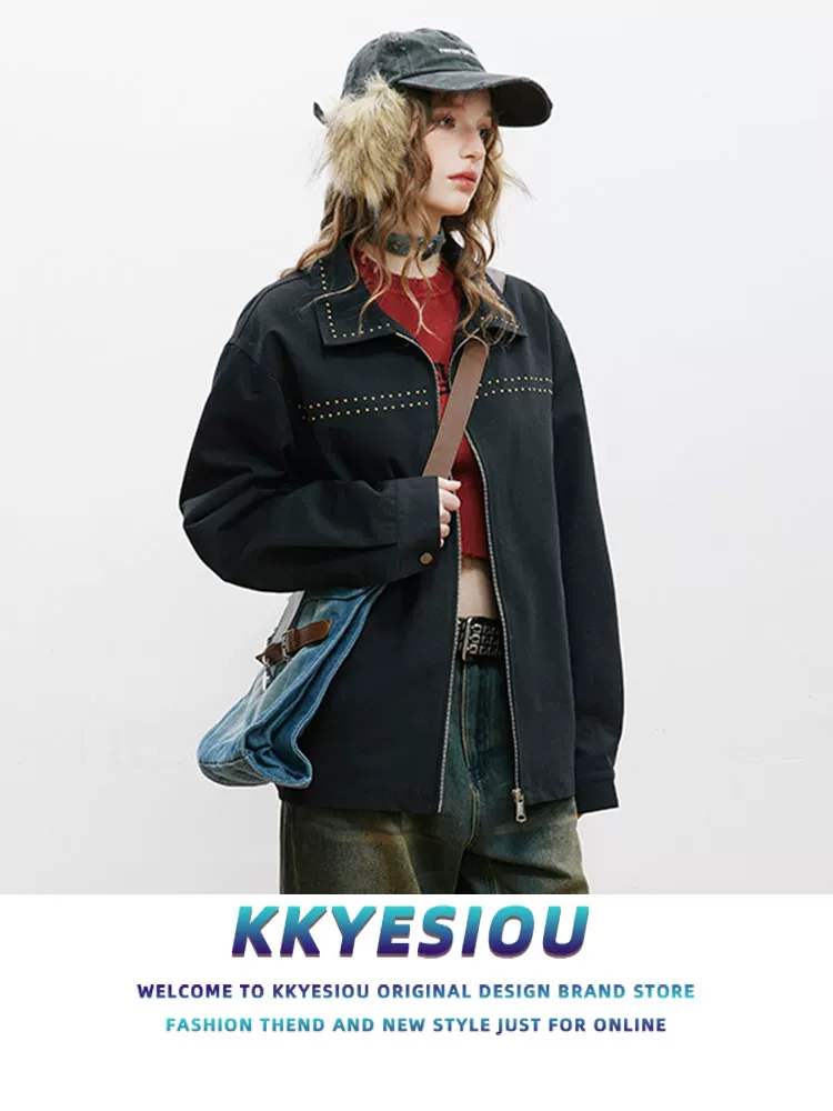 Áo khoác KKyesiou kiểu Mỹ cổ điển, hợp thời trang, may viền nổi bật dành cho nam và nữ, thiết kế đường phố, áo khoác bóng chày đa năng dành cho cặp đôi