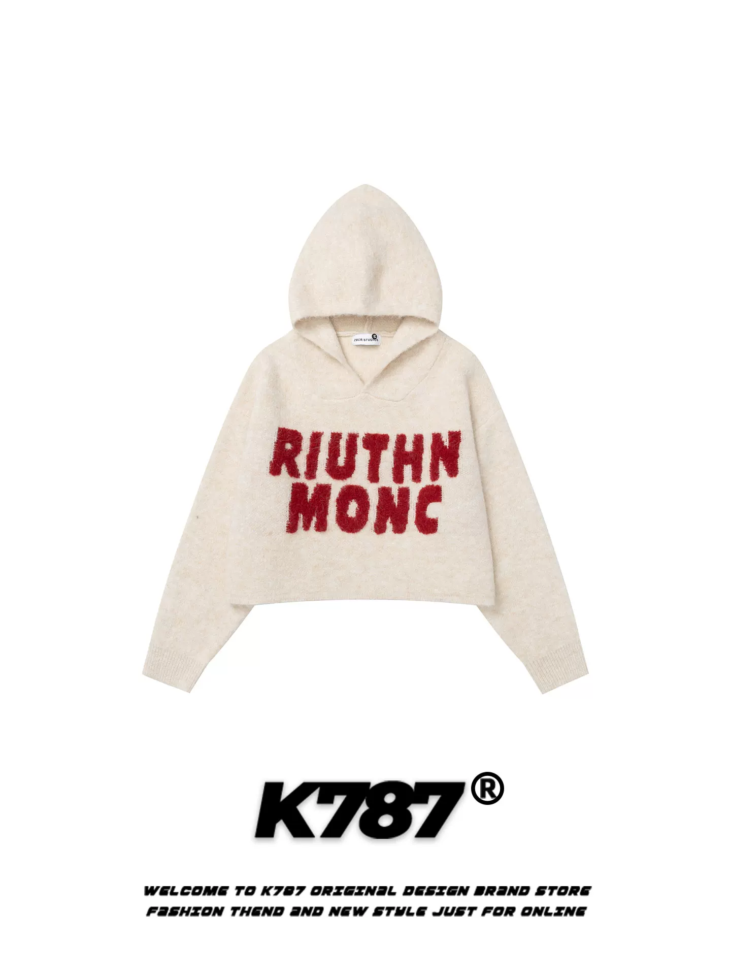 Áo khoác hoodie nữ K787 kiểu Mỹ cổ điển, chất liệu jacquard, dáng rộng, phong cách ngắn gọn, dễ thương, phong cách lười biếng.