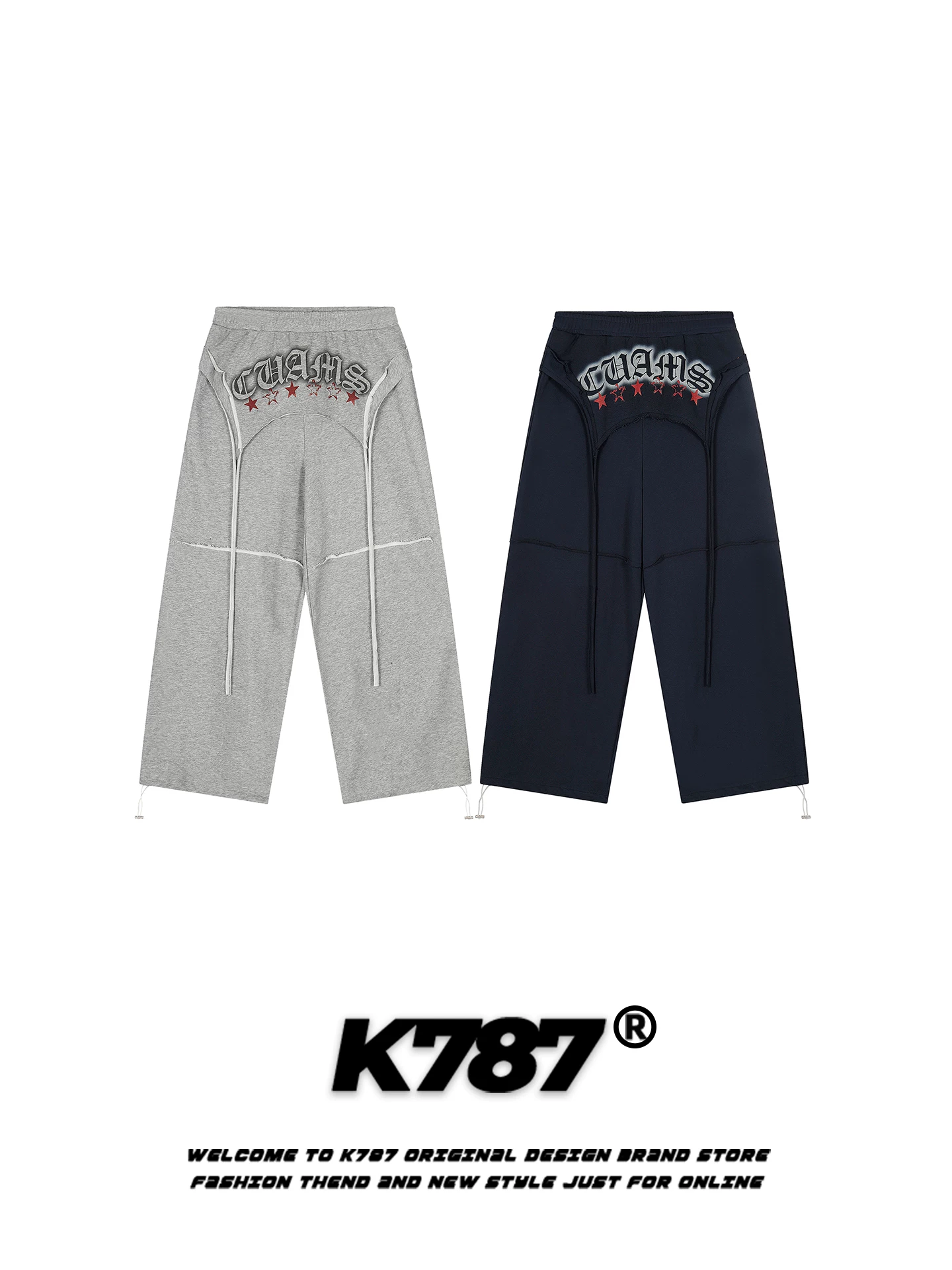 Quần jogger nữ K787 phong cách đường phố Mỹ, in chữ cũ kỹ, kiểu dáng năng động, quần ống rộng thẳng phong cách gothic phóng khoáng