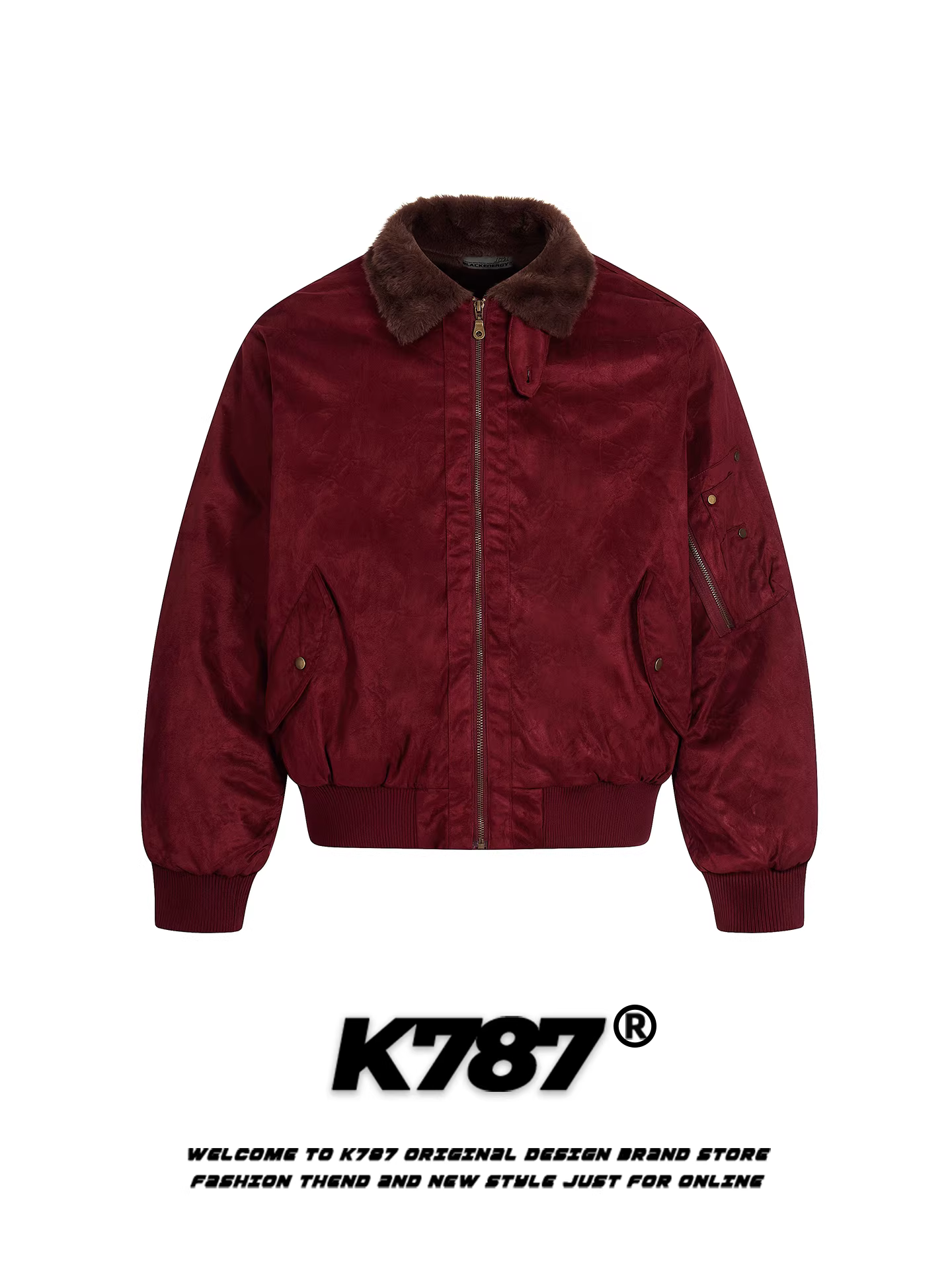 Áo khoác cotton cổ điển kiểu Mỹ K787 dành cho nam và nữ, áo khoác cotton dày màu đỏ rượu vang mùa đông ấm áp dành cho cặp đôi