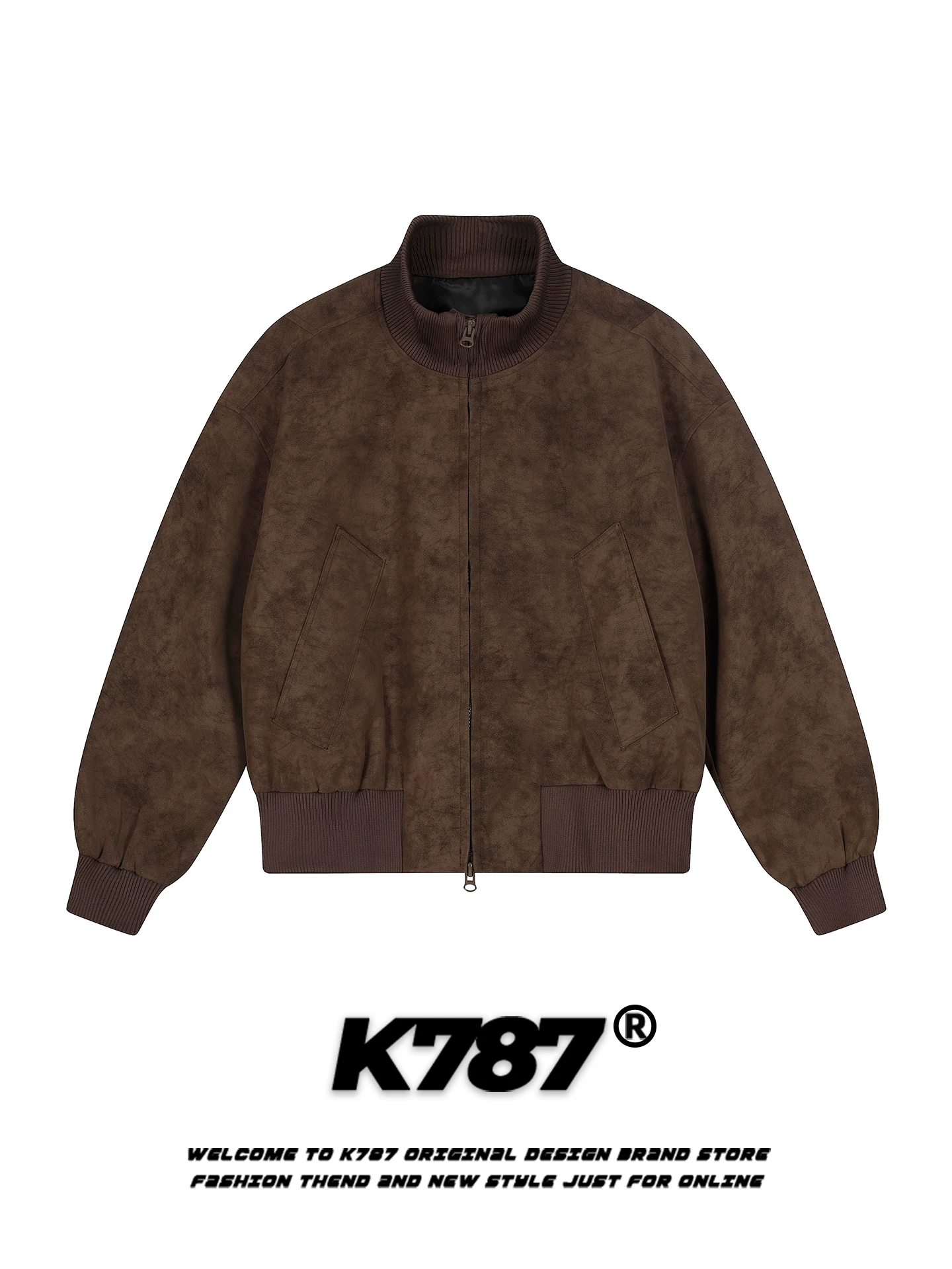 【Koala Cùng Phong Cách】K787 Áo khoác cổ đứng Cleanfit phong cách đường phố Mỹ Áo khoác nam da PU kiểu phi công dành cho cặp đôi