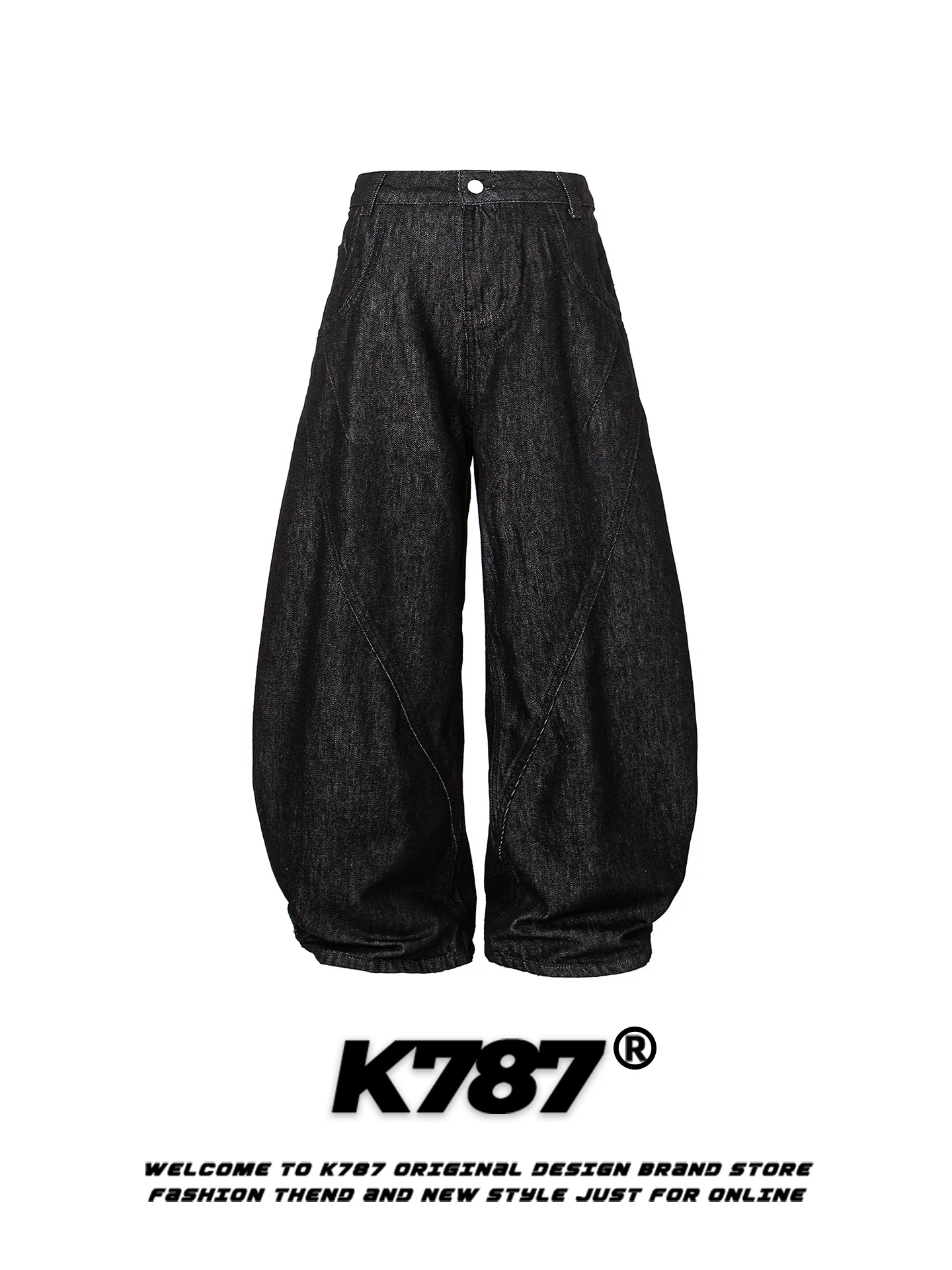 Quần ống rộng dáng chuối unisex K787 kiểu Mỹ cổ điển, màu trơn, chất liệu dày dặn, cạp cao, thiết kế phá cách, phối vải ghép.