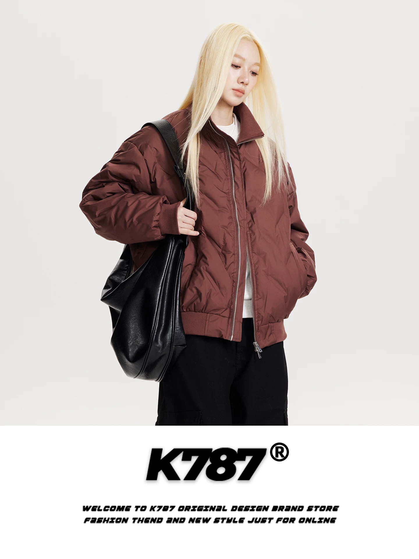 Áo khoác cotton cổ đứng kiểu dáng thời trang Mỹ K787 dành cho nam và nữ, dáng rộng, dày dặn, ấm áp, áo khoác cotton có khóa kéo màu trơn.