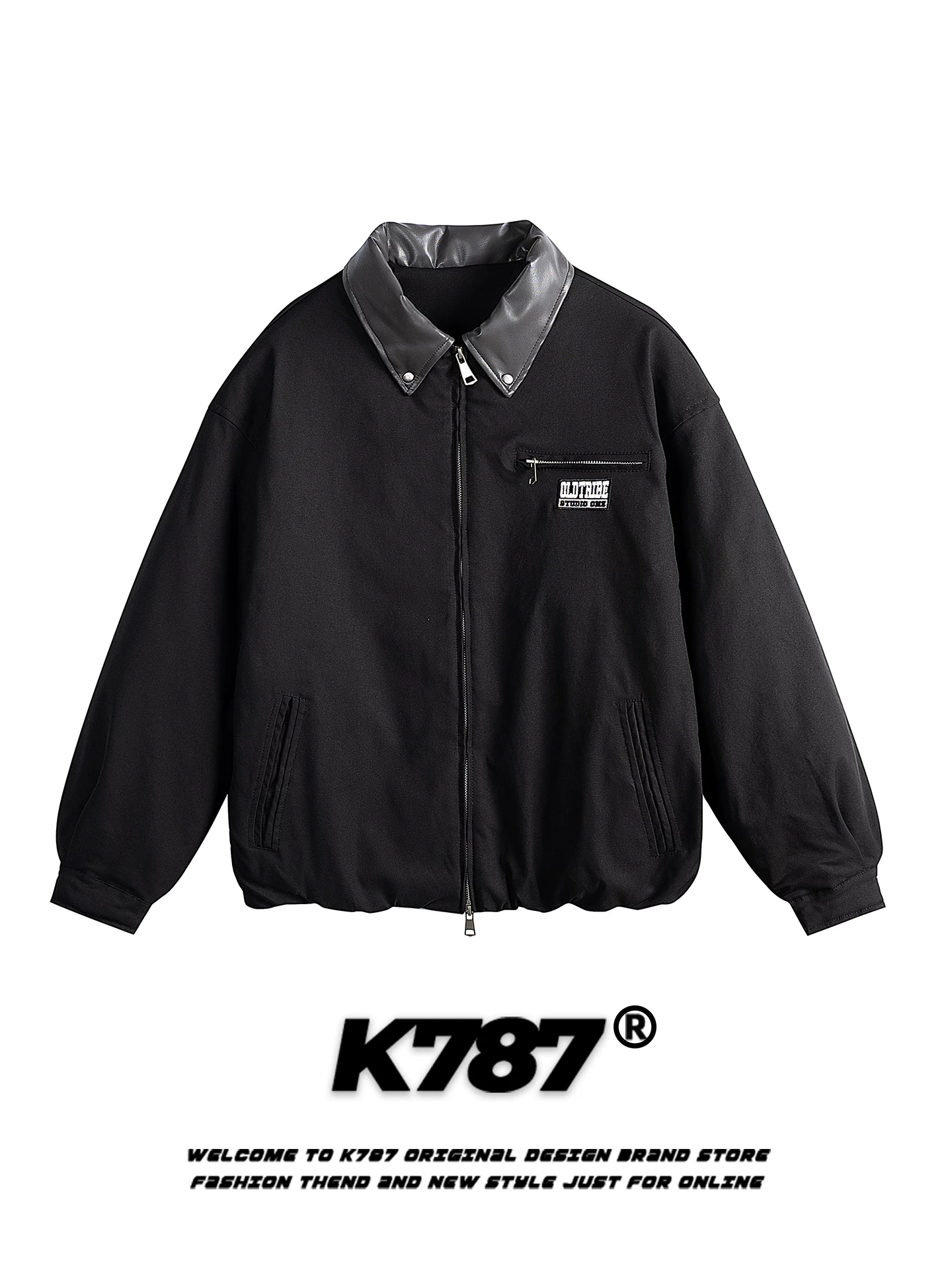 Áo khoác cotton kiểu dáng công sở phối màu retro Mỹ K787 chất liệu da PU, dành cho nam và nữ, kiểu dáng rộng rãi, giữ ấm mùa đông, áo khoác đôi.
