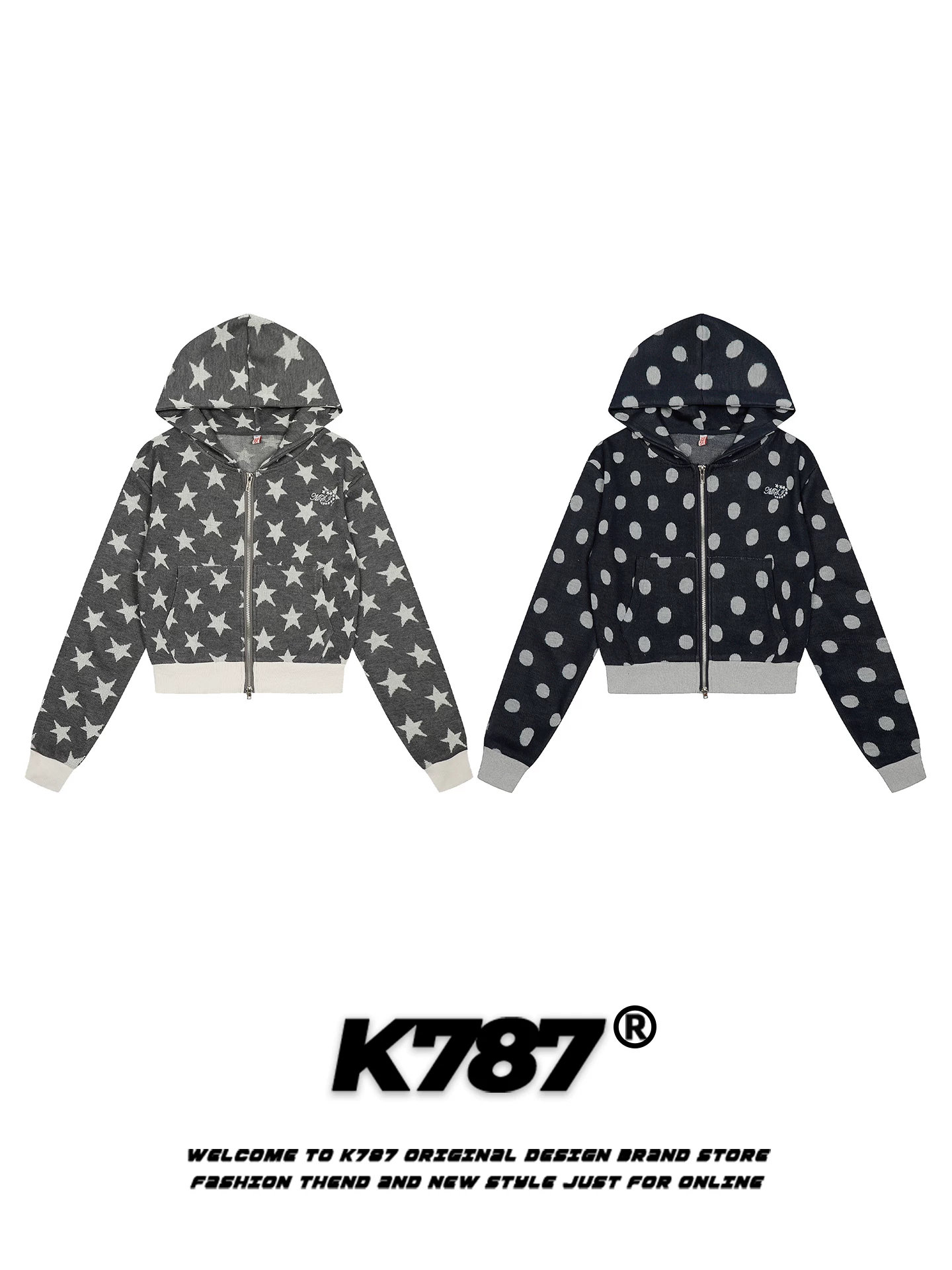 Áo khoác cardigan có mũ trùm đầu kiểu Mỹ cổ điển, họa tiết chấm bi phối màu, dành cho nữ, phong cách giản dị, ngọt ngào và cá tính, kiểu áo khoác ngắn.