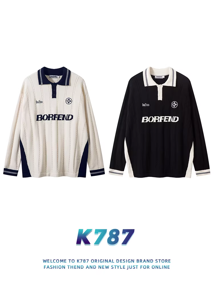 K787 Áo len dệt kim cổ điển kiểu Mỹ blokecore unisex thể thao trung tính về giới áo len cặp đôi